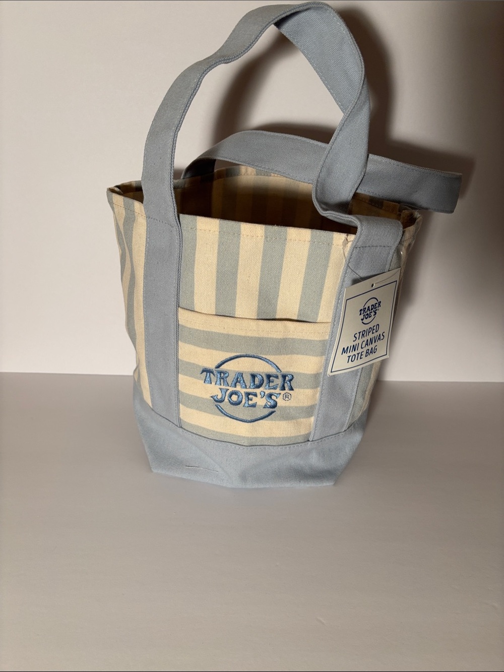 Just Released Striped Mini Tote Bag - Light Blue & Cream